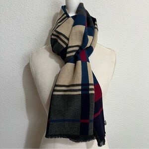 Scarf Blue Gray Red Cream Plaid Soft Plush Extra Long  New Unisex